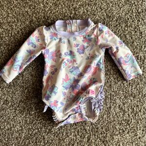 Ruffle Butts Girls Purple Floral Swimsuit 6 - 12 Months